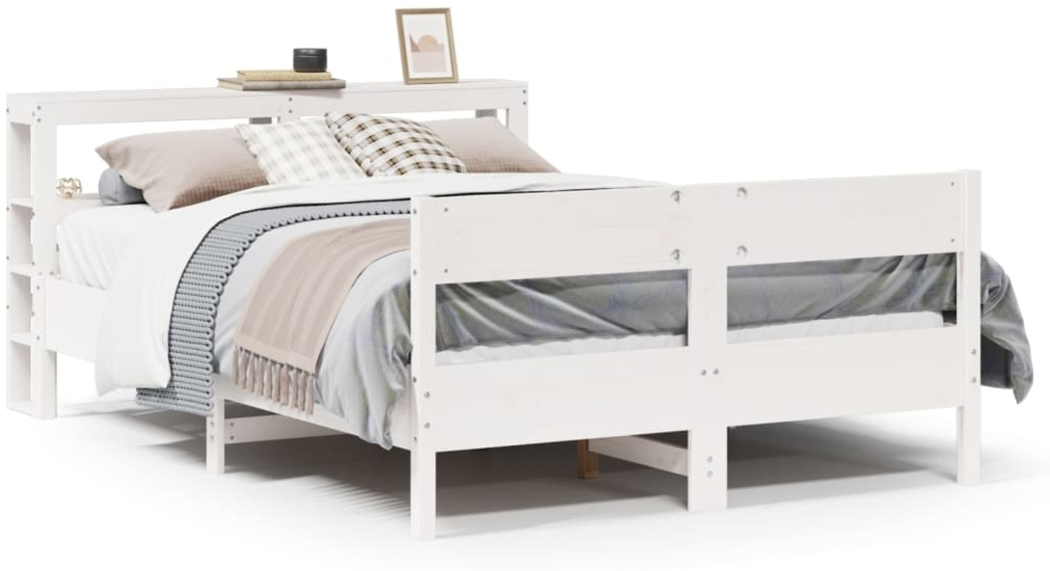 vidaXL Massivholzbett ohne Matratze Weiß 135x190 cm Kiefernholz 3306202 Bild 1