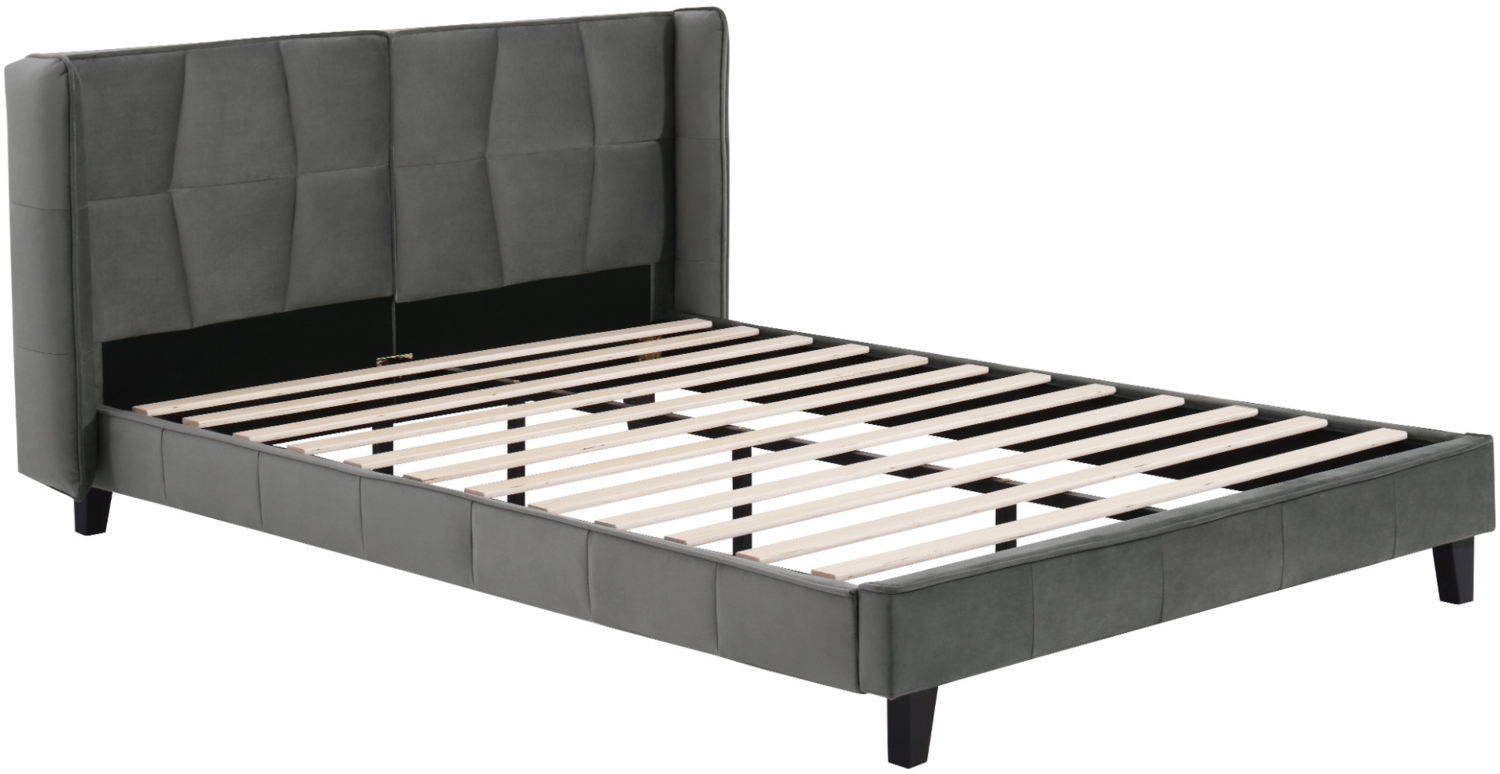 Merax Polsterbett 140x200 Ohrform Doppelbett aus Samt mit Kopfteil & Lattenrost Grau Bild 1