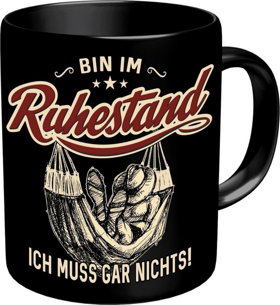 RAHMENLOS® Tasse Kaffeebecher für den Rentner - Bin im Ruhestand - Im Geschenkkarton, Keramik Bild 1