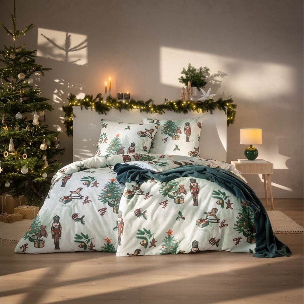 Estella Flanell Bettwäsche Nutcracker 4465-460 Nussknacker 135x200 Bild 1