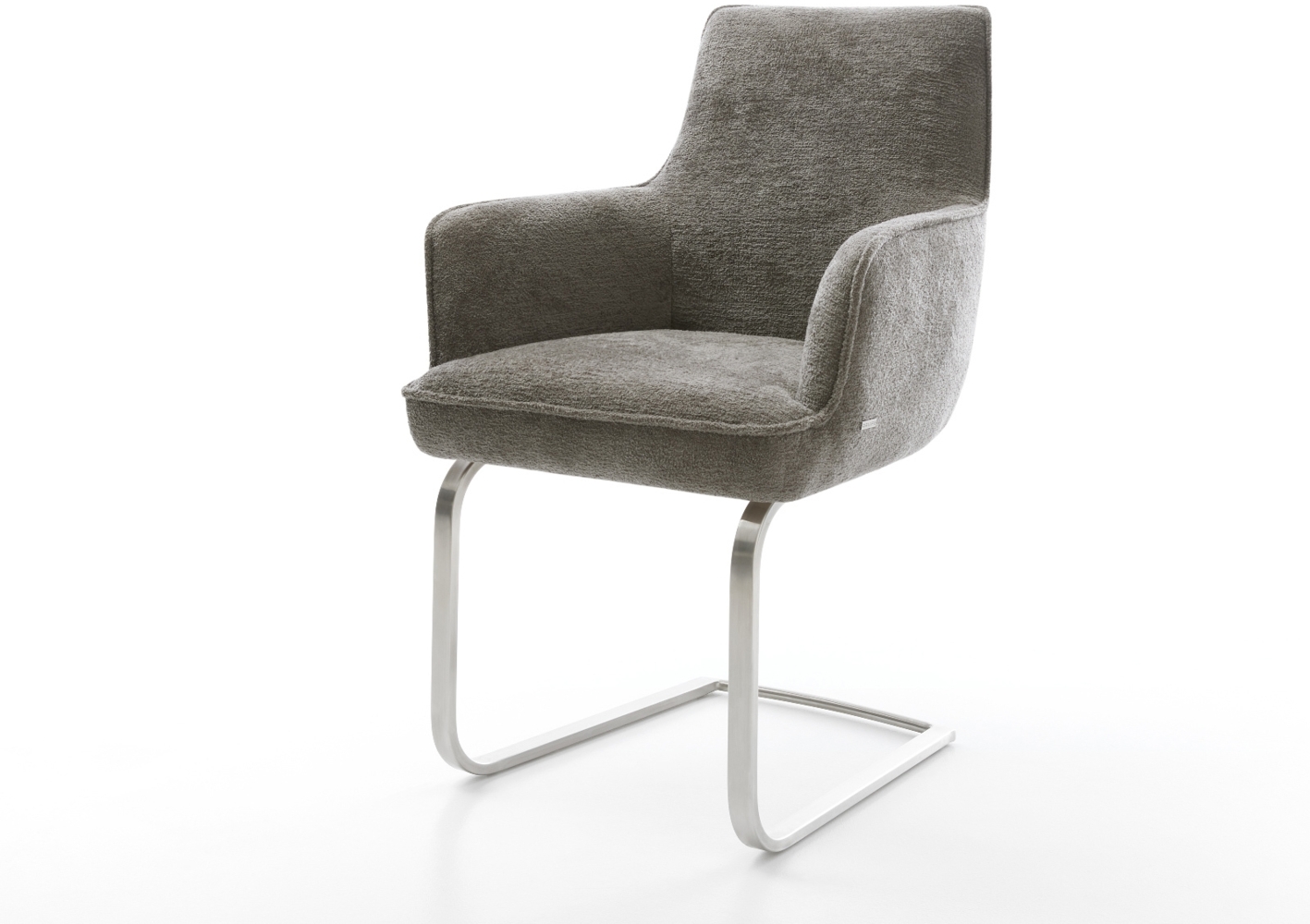 Freischwinger Heira-Flex mit Armlehnen Bouclé Soft Schlamm Freischwinger flach Edelstahl Taschenfederkern Bild 1