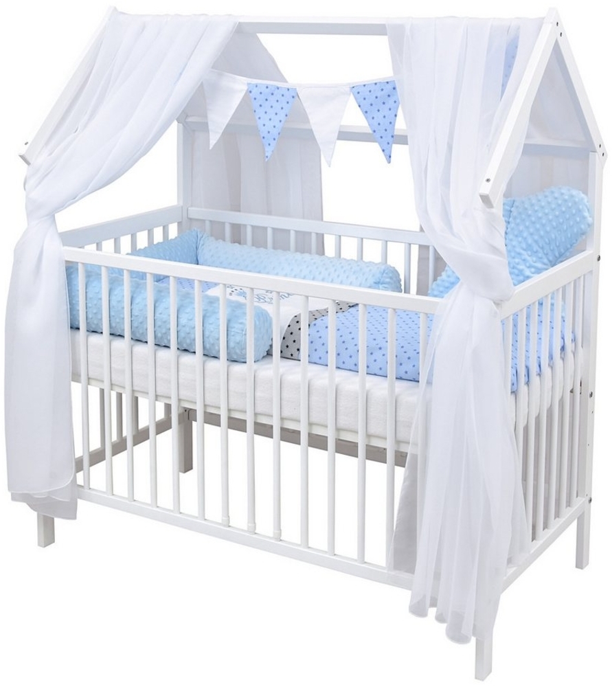 Baby-Delux Komplettbett Hausbett Babybett Schutzgitter Komplettset, 10-tlg, Kinderbett 60x120 cm weiß, Bettset verschiedene Designs Bild 1