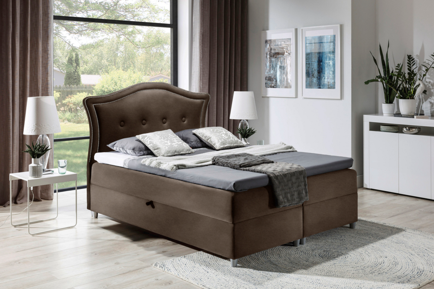 99rooms Marlon Boxspringbett Velours 120x200 cm Braun Bild 1