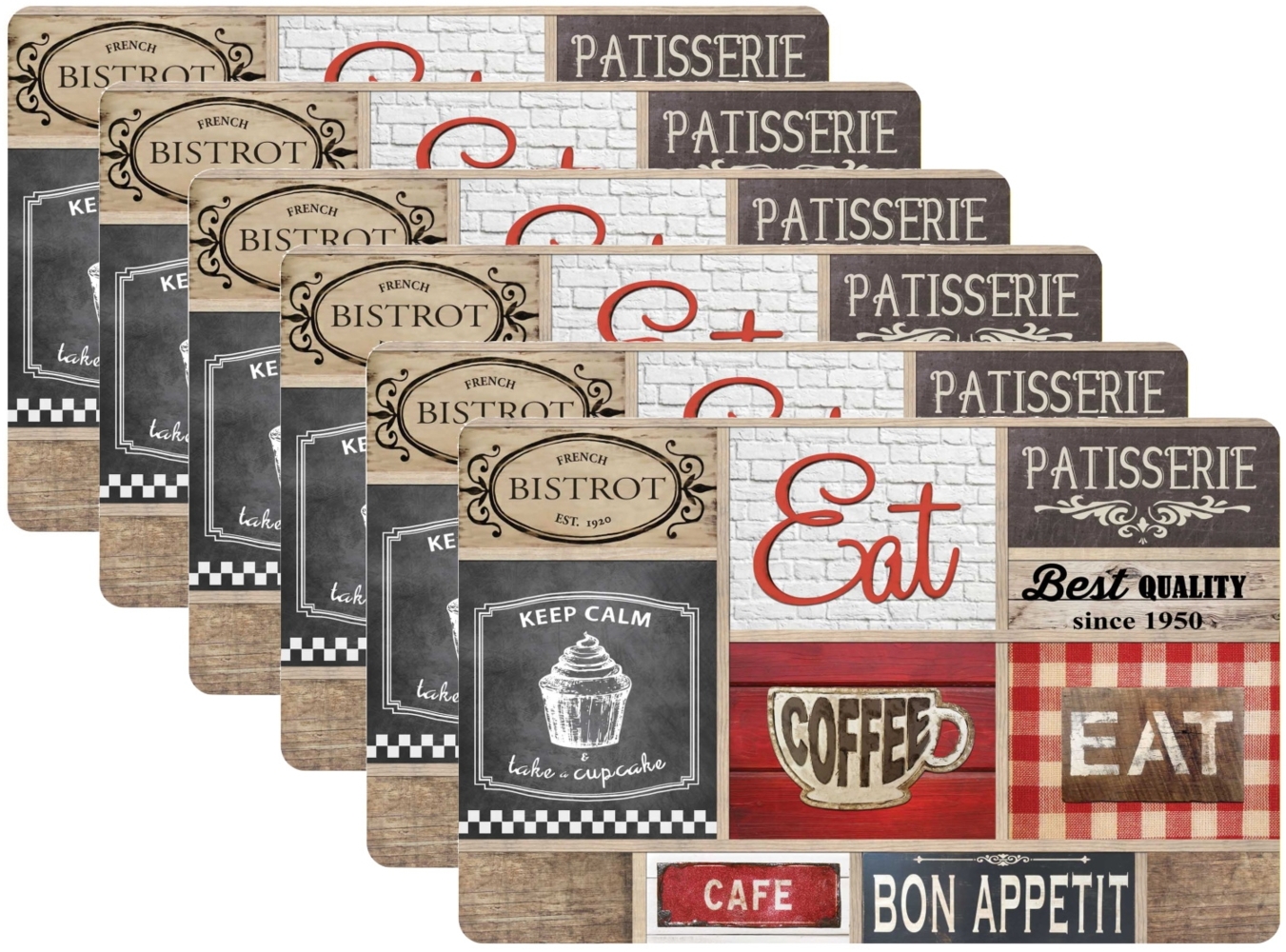 Tischset Coffee Shop Kunststoff Platzset Untersetzer Platzmatten abwaschba, 6 Stück Bild 1