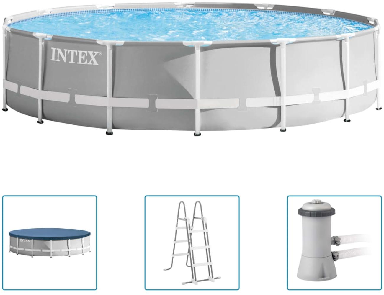 Intex 'Prism Frame Premium Pool-Set 427 x 107 cm', grau, mit Leiter, Bodenplane, Poolabdeckung und Filterpumpe Bild 1