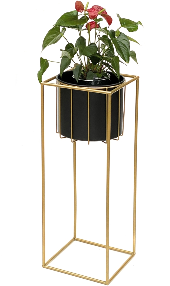 DanDiBo Blumenhocker mit Topf Metall Gold Schwarz Eckig L 70 cm Blumenständer 96035 Blumensäule Modern Pflanzenständer Pflanzenhocker Bild 1