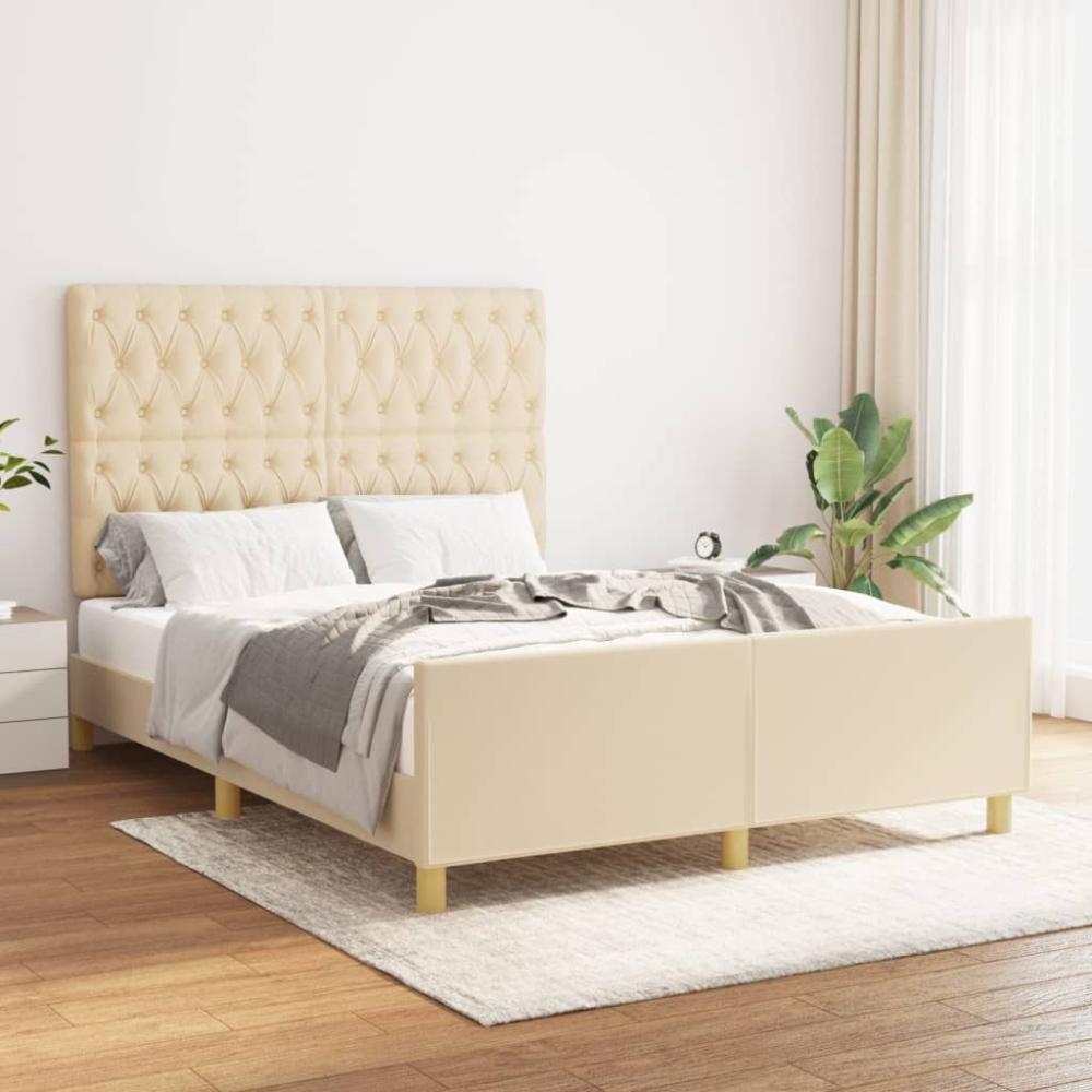 Doppelbett mit Kopfteil Stoff Creme 140 x 200 cm [3125305] Bild 1