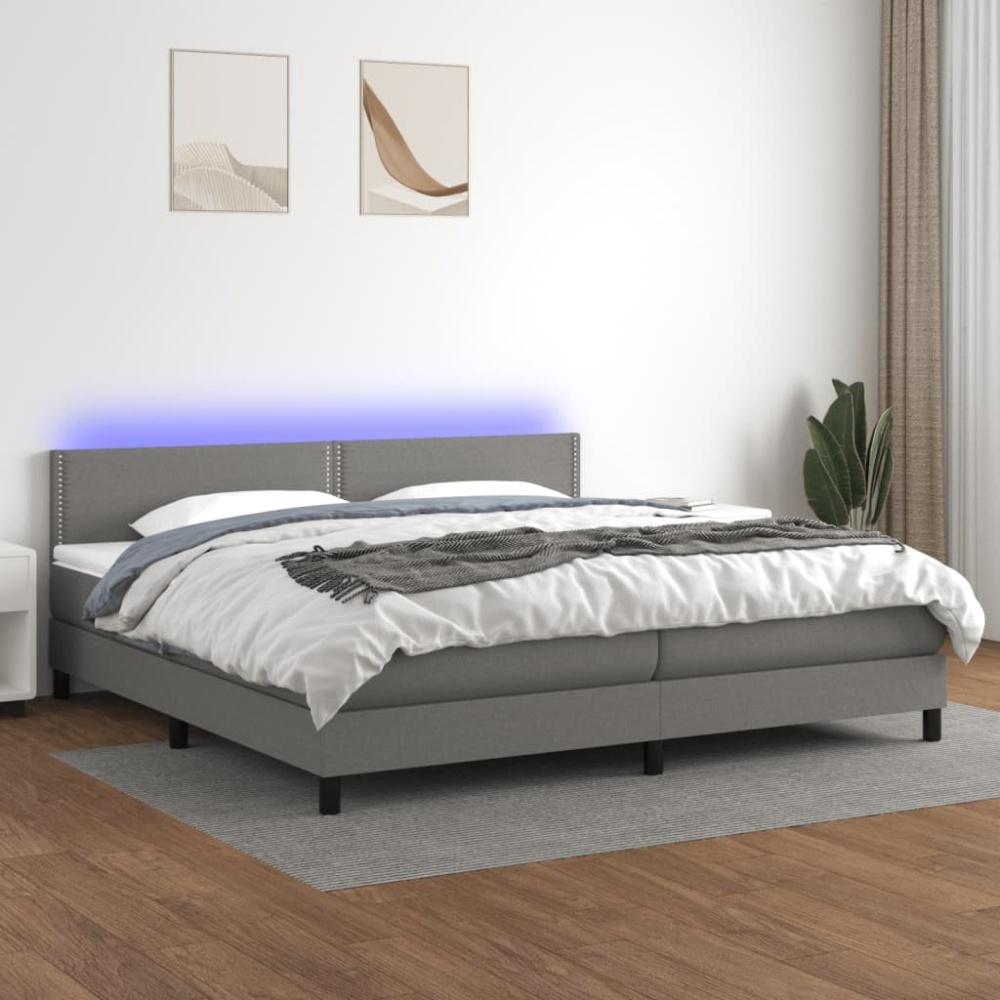 Boxspringbett mit Matratze & LED Stoff Dunkelgrau 200 x 200 cm, Härtegrad: H2 [3133102] Bild 1