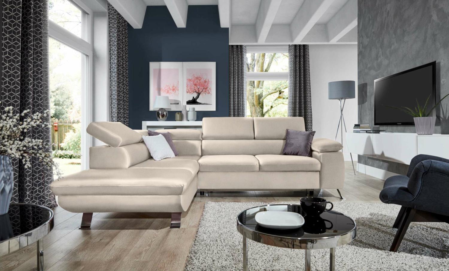 Stylefy Tiara Ecksofa Velours MONOLITH Beige Links Bild 1