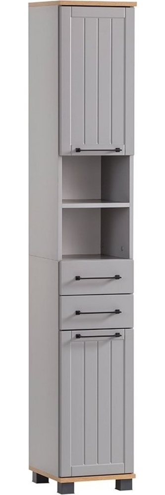 Lomadox Hochschrank JAUSA-80 Badmöbel im Landhaus-Stil, grau mit Eiche Nb, 30,3/180,9/32,6cm Bild 1