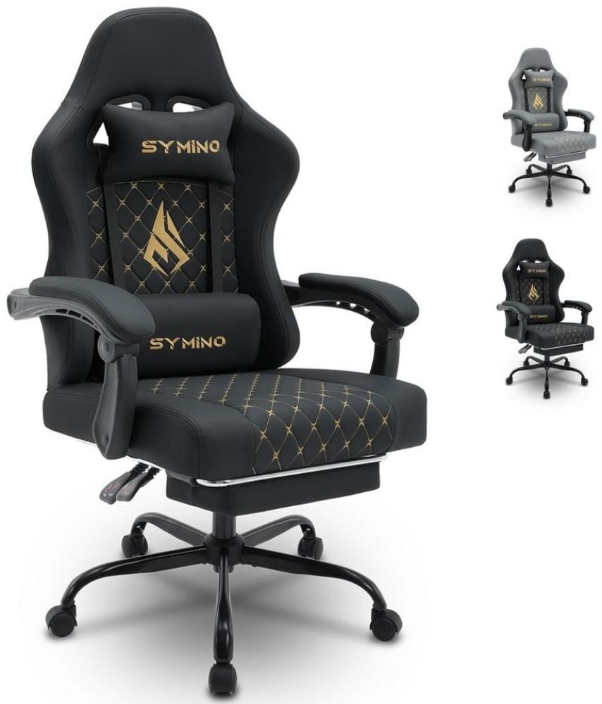 symino Gaming-Stuhl Racing Style, ergonomischer Stuhl mit Fußstütze, verstellbarer Rückenlehne und Armlehnen, PU Leder Bürostuhl, Schwarz Bild 1