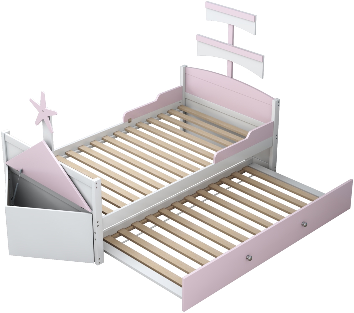 ComfortXL Kinderbett-O2366, Massivholz, Rosa, 249x95x132cm Bild 1