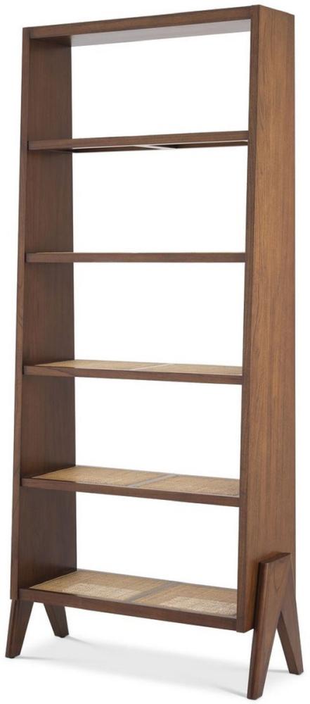 Casa Padrino Luxus Regalschrank Braun / Naturfarben 95 x 36 x H. 211 cm - Edler Massivholz Schrank mit Rattangeflecht - Wohnzimmerschrank - Büroschrank - Luxus Möbel Bild 1