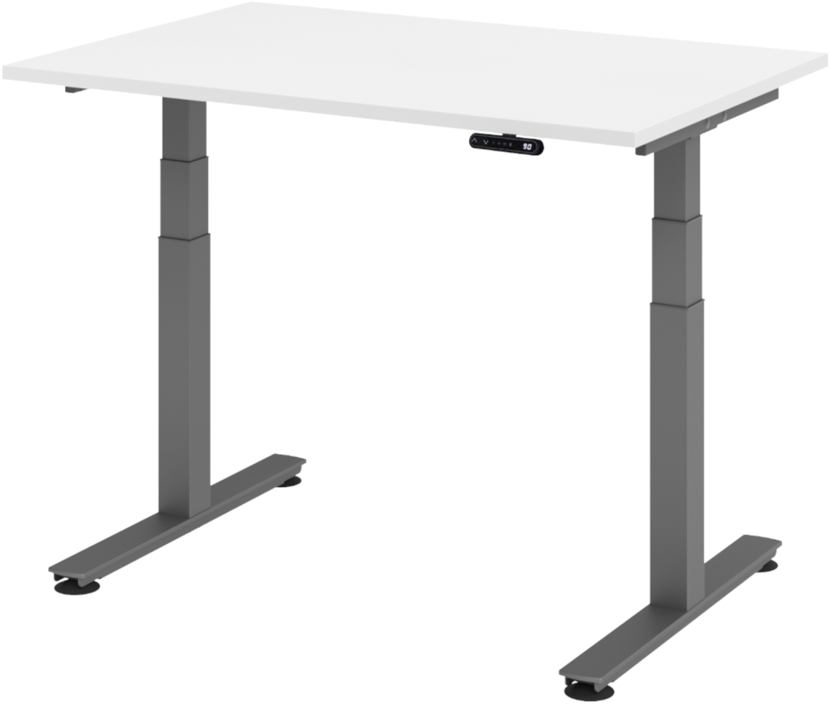 bümö elektrisch höhenverstellbarer Schreibtisch 120x80 cm in weiß, Gestell graphit - Schreibtisch höhenverstellbar elektrisch mit Memory-Steuerung, elektrischer Schreibtisch, Gaming Tisch, XDSM-12-W-G Bild 1