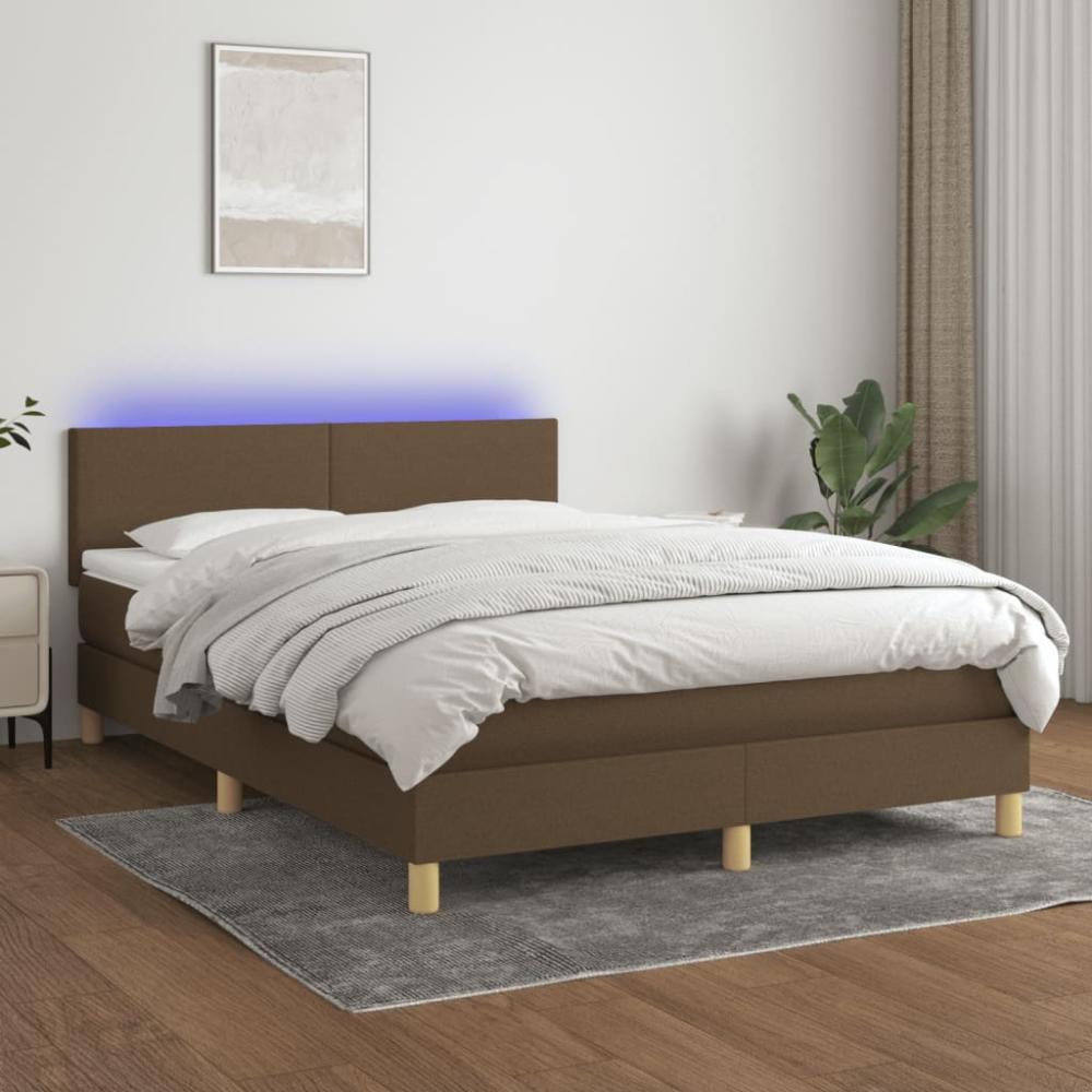 Boxspringbett mit Matratze & LED Stoff Dunkelbraun 140 x 200 cm Bild 1