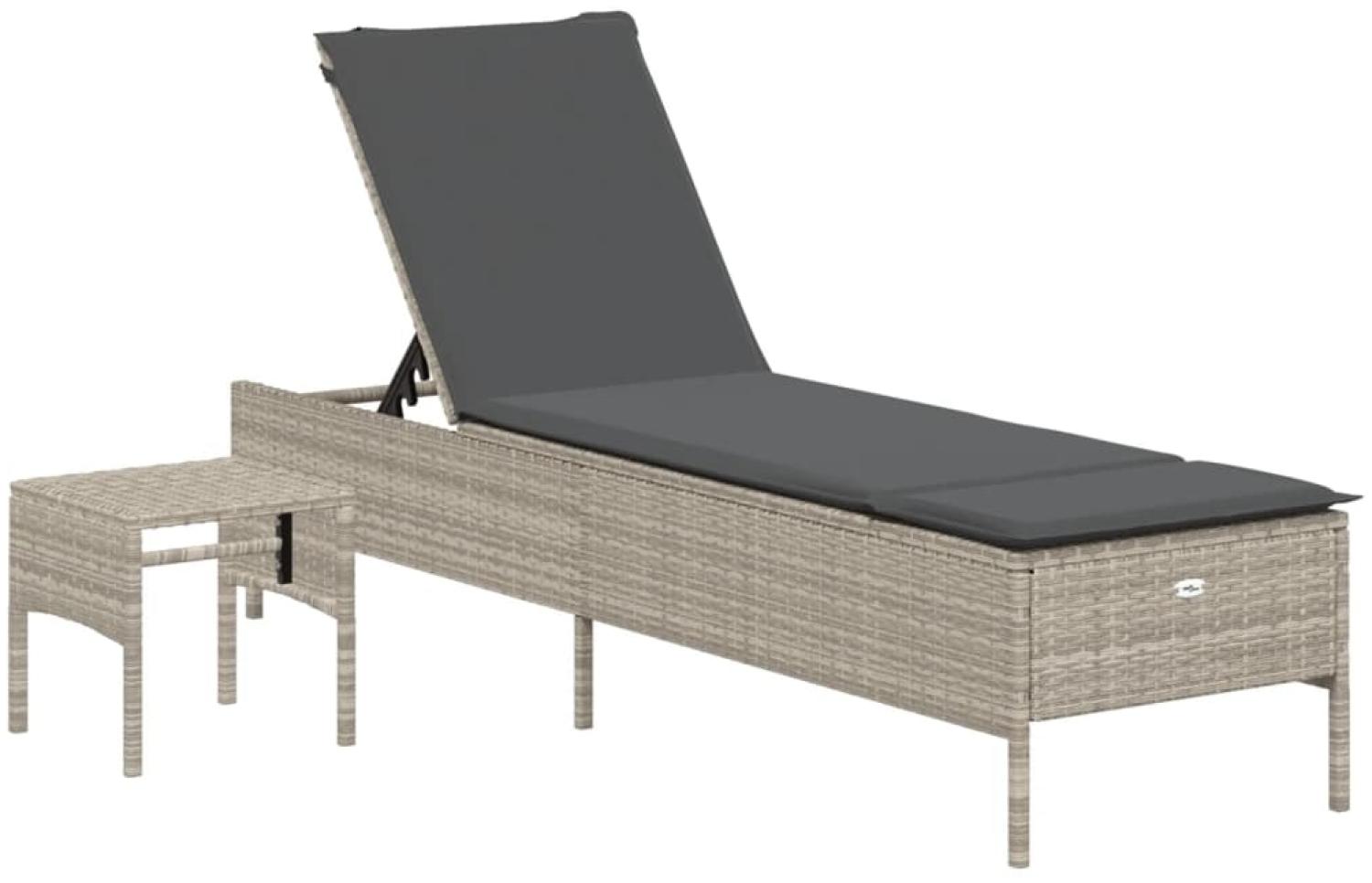 vidaXL Sonnenliege mit Tisch und Auflage Hellgrau Poly Rattan 4002733 Bild 1