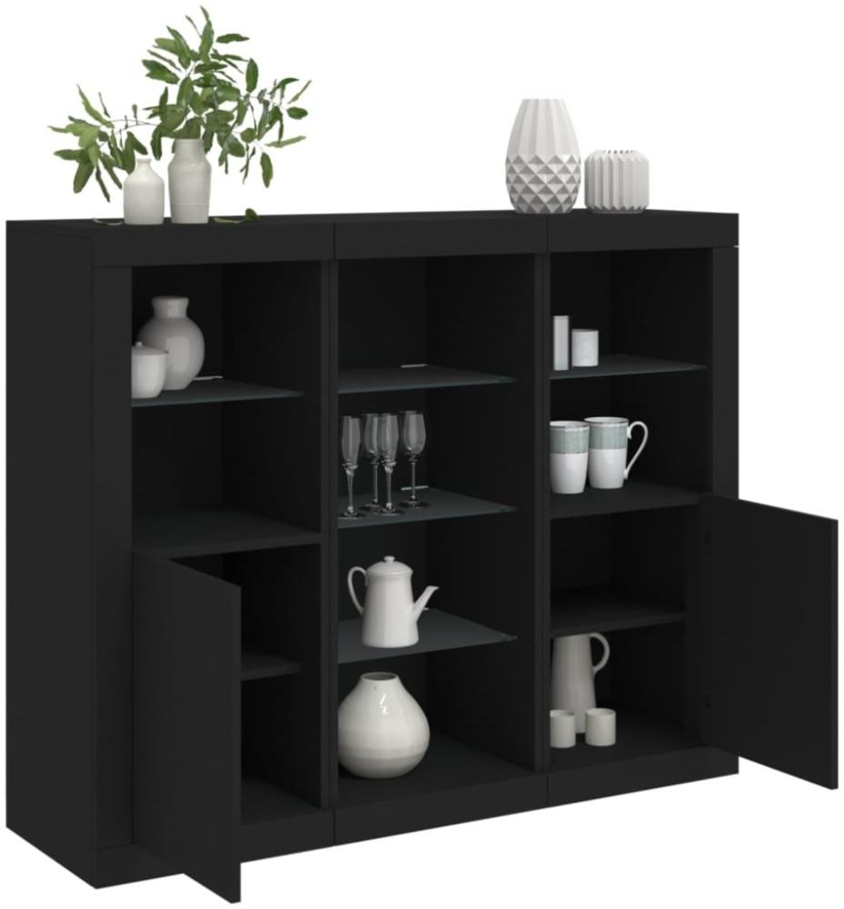 vidaXL Sideboards mit LED-Leuchten 3 Stk. Schwarz Holzwerkstoff 3209122 Bild 1