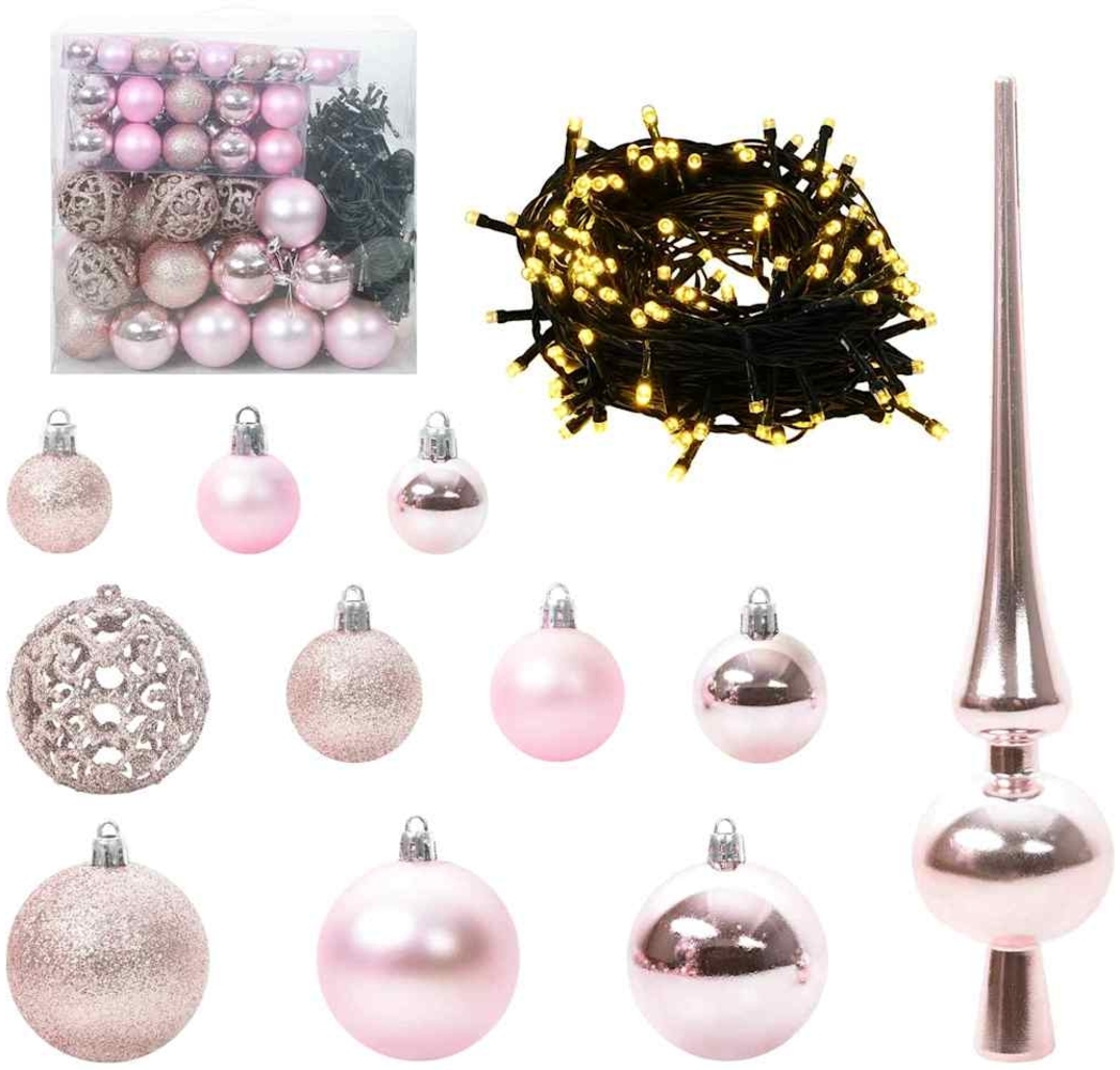 vidaXL Weihnachtskugel-Set mit 300 LEDs 120 pcs Rosa Kunststoff 42018830 Bild 1