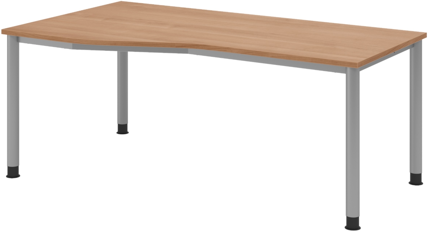 bümö höhenverstellbarer Schreibtisch H-Serie 180x100 cm in Nussbaum, Gestell in Silber - großer PC Tisch für's Büro manuell höhenverstellbar, Computertisch verstellbar, HS-18-N Bild 1
