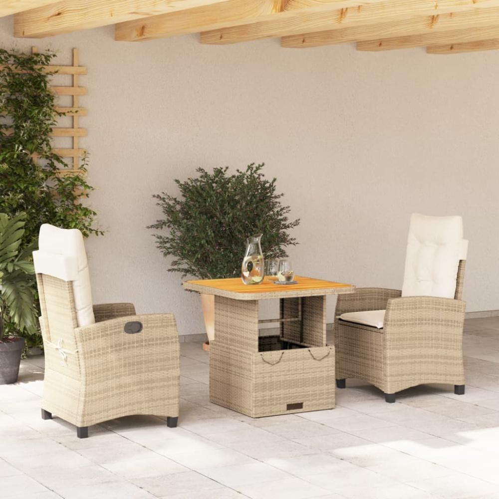 vidaXL 3-tlg. Garten-Essgruppe mit Kissen Beige Poly Rattan Bild 1