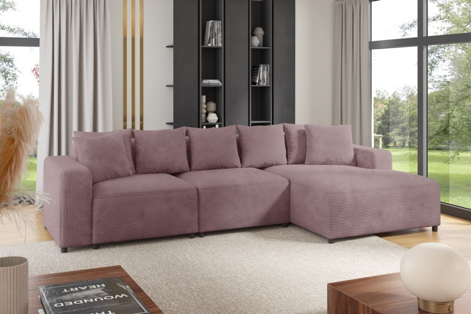 Ecksofa Designersofa Sofa MEGAN in Stoff Poso Altrosa Ottomane Rechts Bild 1