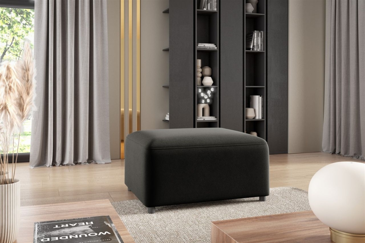 Polsterhocker Designerhocker Hocker MEGAN in Stoff Salvador Schwarz Bild 1