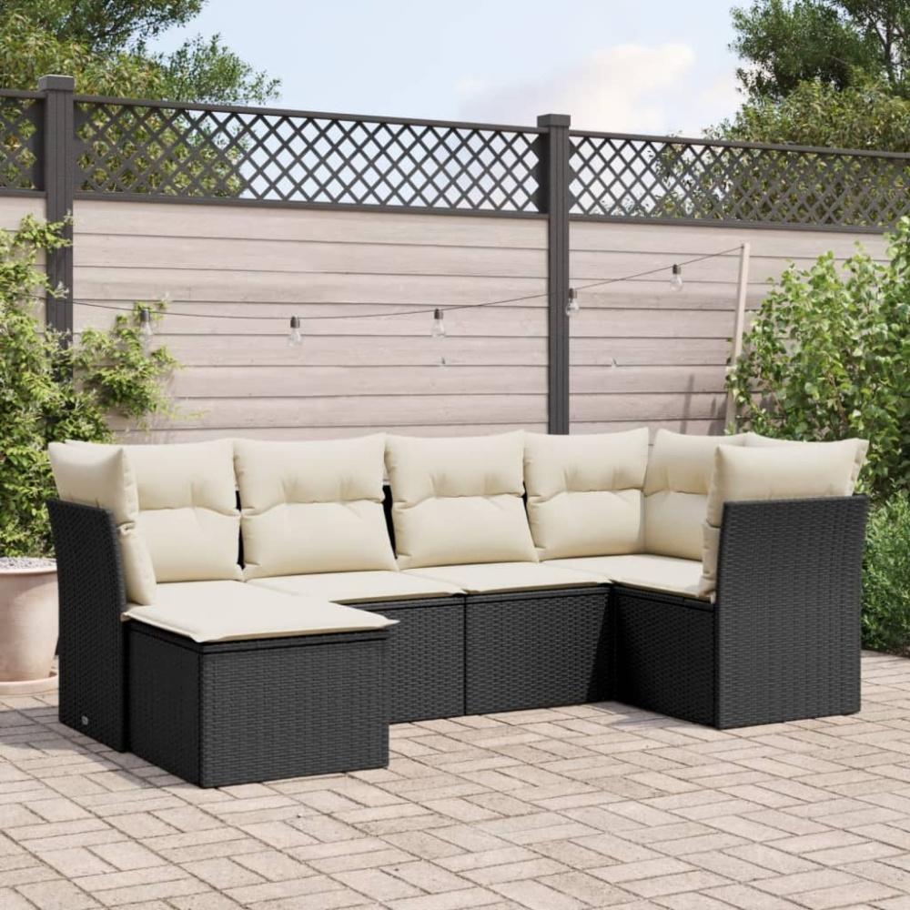 vidaXL 6-tlg. Garten-Sofagarnitur mit Kissen Schwarz Poly Rattan 3217946 Bild 1