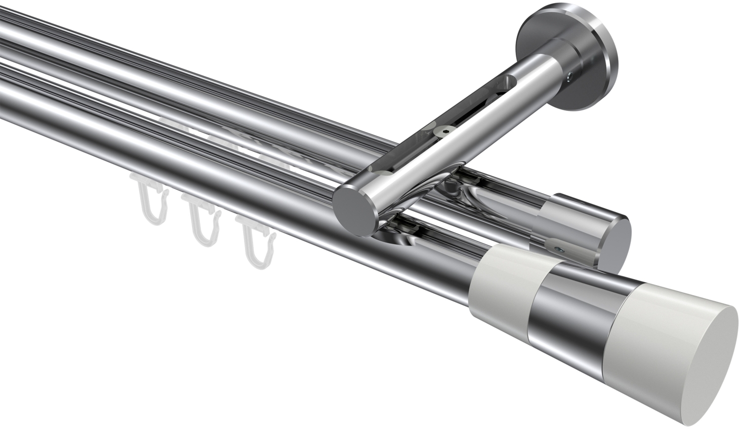 Innenlauf-Gardinenstangen-Set Siteno Tanara 100 cm, 2-läufig, 20 mm Ø Chrom Bild 1