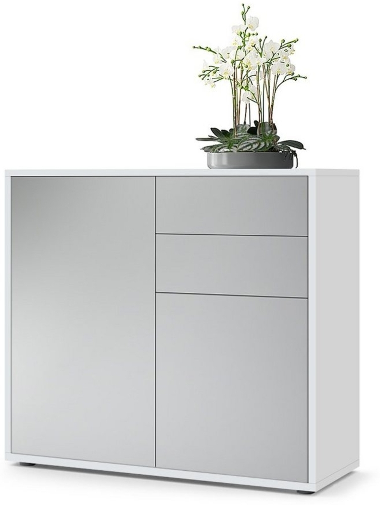 Vladon Sideboard Ben, Kommode mit 2 Türen und 2 Schubladen, Weiß matt/Hellgrau Seidenmatt (79 x 74 x 36 cm) Bild 1