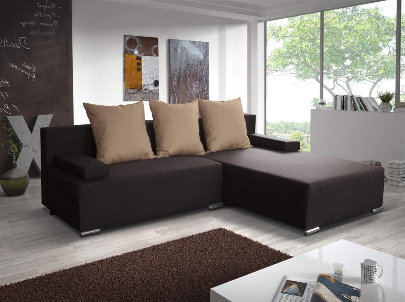 Ecksofa Sofa LUCY mit Schlaffunktion Braun/ Cappuccino Ottomane Rechts Bild 1