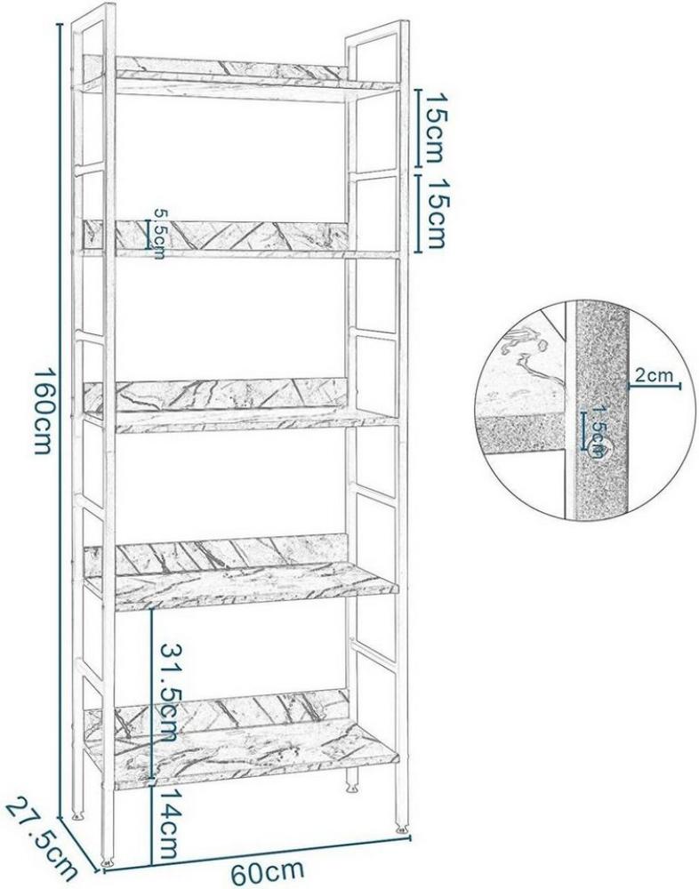 EUGAD Bücherregal, 1-tlg, Küchenregal, mit 5 offenen Regalebenen aus MDF Bild 1