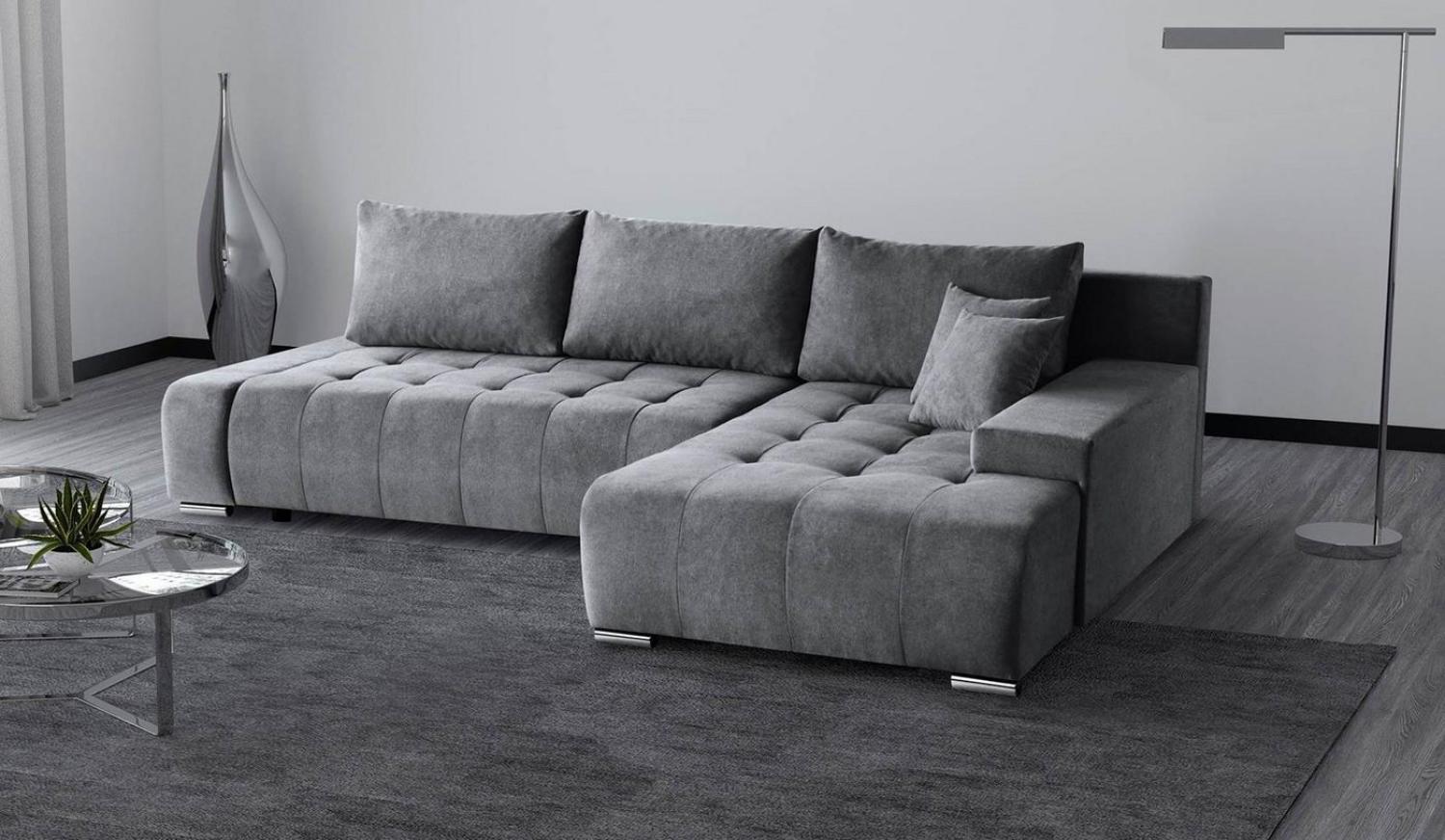 Beautysofa Ecksofa Draco L, Grau, Dunkelgrau, inkl. Wellenfedern Ecke mit Einfügung, Polstersofa mit Schlaffunktion, L-Form Ecksofa mit Bettkasten Bild 1