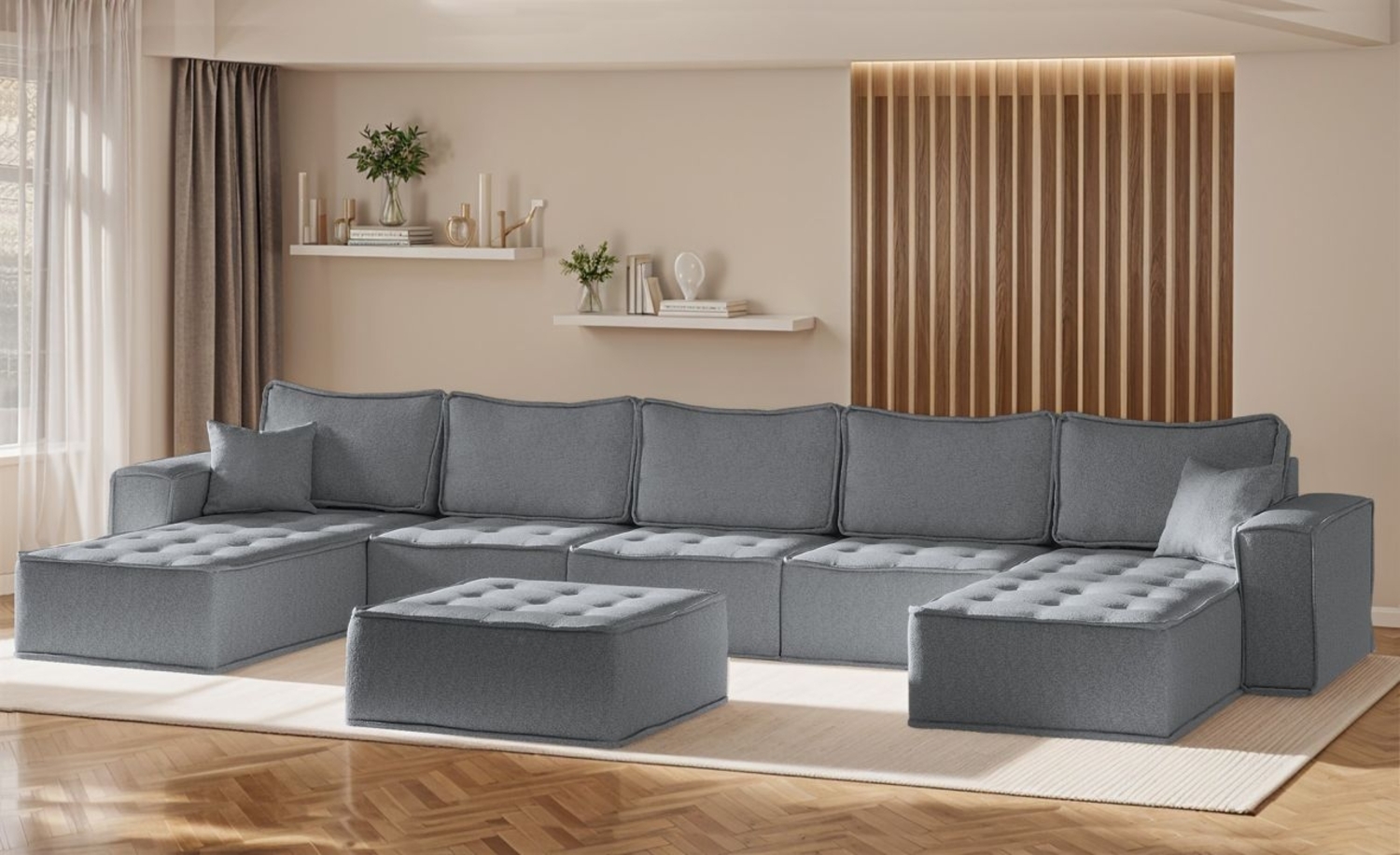 Wohnlandschaft Sofa U-Form Modulsofa-Set 6-teilig SANDE Stoff Alpine Anthrazit Bild 1