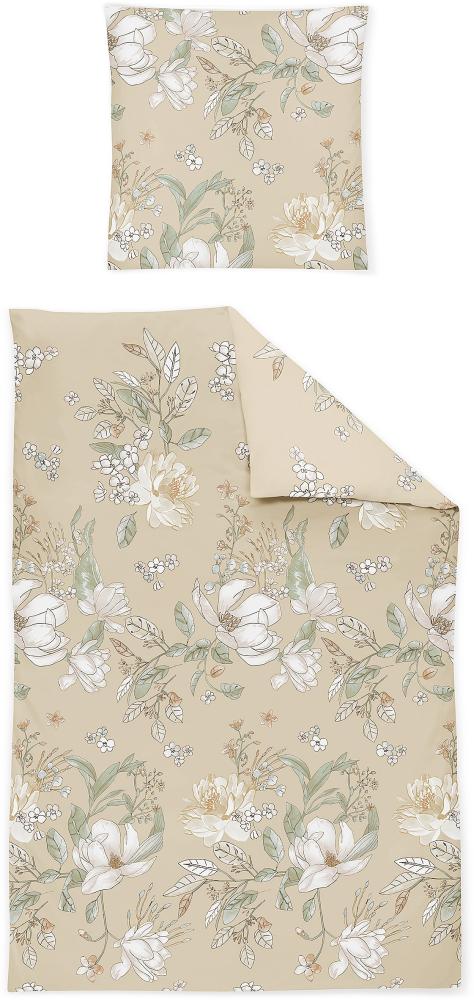 Irisette Nova Mako-Satin Bettwäsche 135x200 Magnolie beige weiß Blüten 8388-80 Bild 1