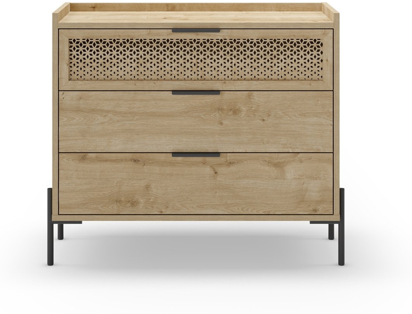 Calicosy Kommode 3 Schubladen und Metallfüße Inca - L90 cm - Helles Holz Bild 1