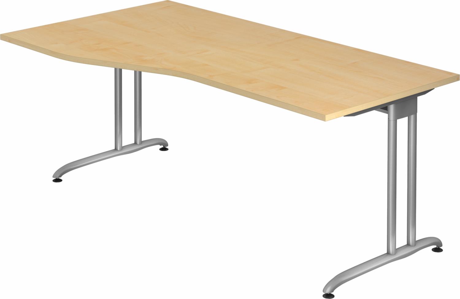 bümö Schreibtisch groß, Serie 180x100 cm, Tischplatte aus Holz in Ahorn, Gestell aus Metall in Silber - PC Tisch, großer Computertisch für's Büro, Office Bürotisch, BS-18-3 Bild 1