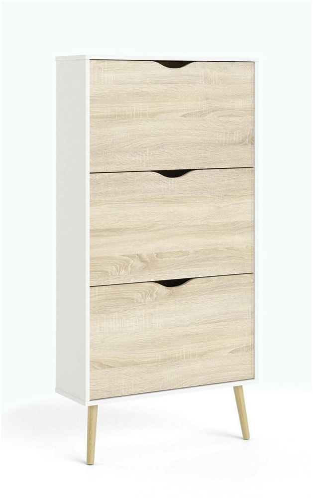 Dmora Schuhschrank Arnoldo, Schuhregal, Mehrzweck-Eingangsgarderobe, Möbel für Schuhe, 70x24 h139 cm, Weiß und Eiche Bild 1