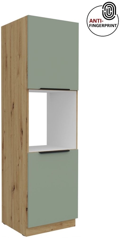 Küchen Hochschrank 60 cm Küche ARIA Aquamarin ultra matt + Eiche Artisan matt, hochwertige Fronten mit Anti Fingerprint Beschichtung, Soft-Close Küchenzeile Küchenblock Bild 1