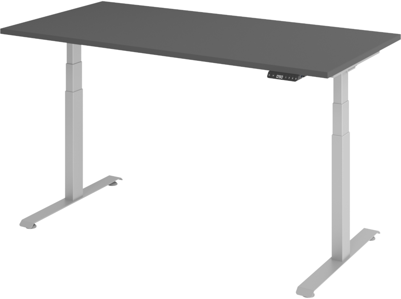 bümö höhenverstellbarer Schreibtisch 160x80 cm in graphit, Gestell silber - Höhenverstellbar Elektrisch Stehpult mit 3-fach Speicher, Computertisch, Ergonomischer Steh-Sitz Tisch, Bürotisch, LXK65-16-G-S Bild 1