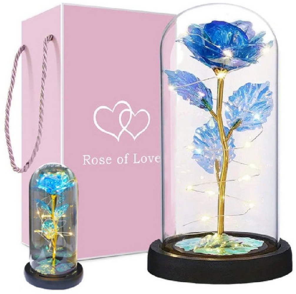 VERK GROUP Geschenkbox Ewige Rose im Glas mit Blauem Licht Rose Geschenke für jeden Anlass Bild 1