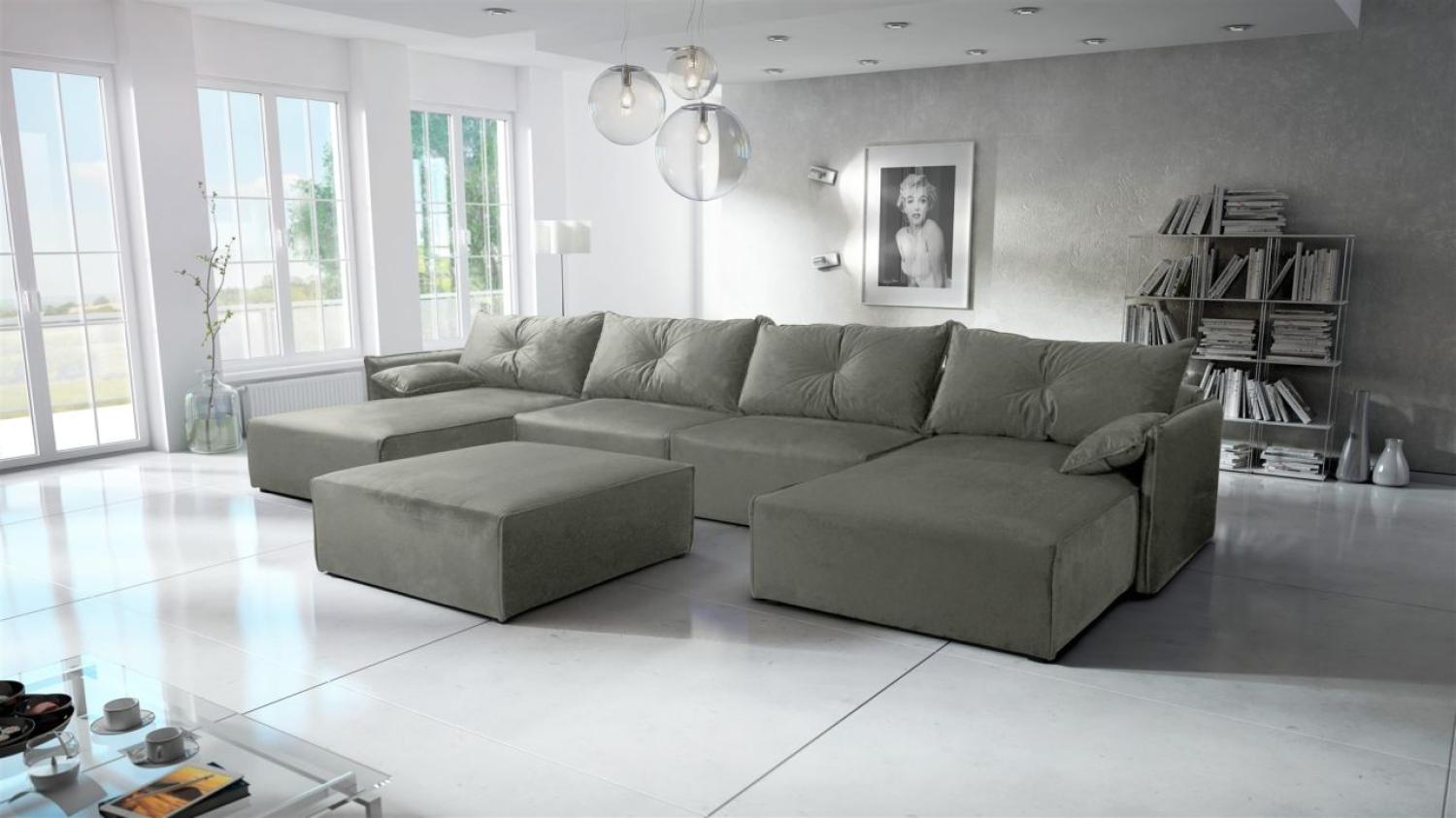 Wohnlandschaft mit Schlaffunktion HUNTER in Stoff Royal Grau Inkl. Hocker Bild 1