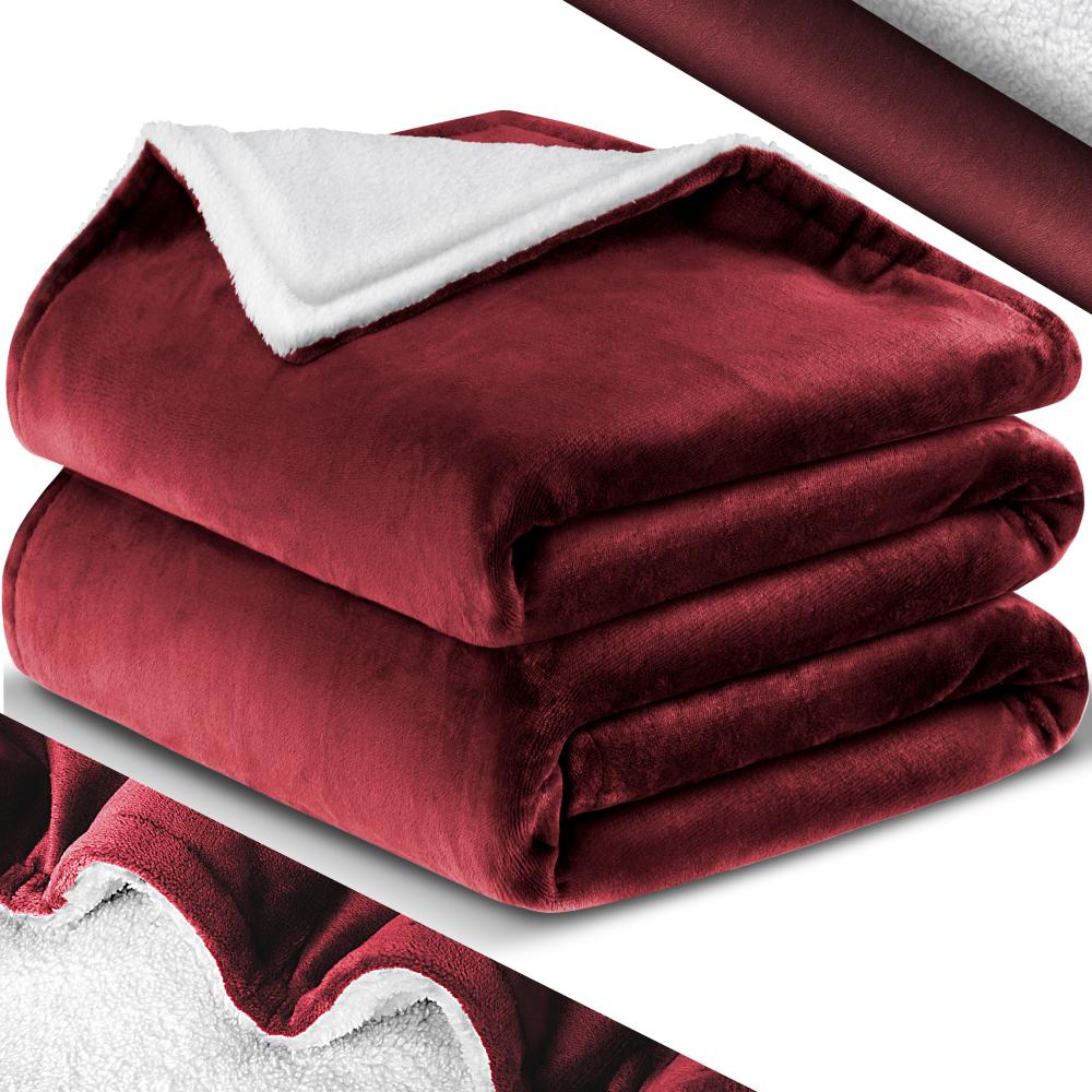 KESSER® Kuscheldecke Flauschige Sherpa Extra Weich & Warm Wohndecke Flanell Fleecedecke, Falten beständig/Anti-verfärben als Couchdecke Sofadecke oder Bettüberwurf Bordeaux Rot, 220 x 240 cm Bild 1