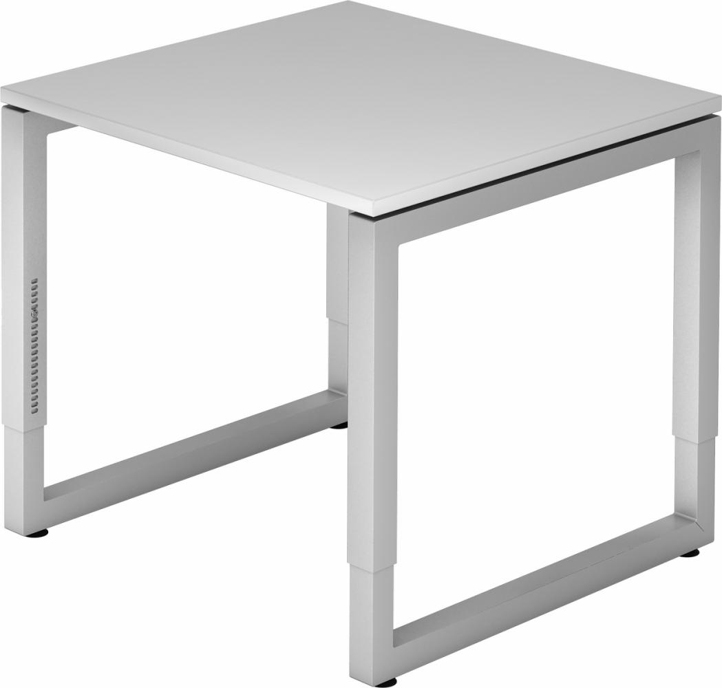 bümö höhenverstellbarer Schreibtisch R-Serie 80x80 cm in grau, Gestell in Silber - PC Tisch klein für's Büro manuell höhenverstellbar, Computertisch verstellbar, RS-08-5-S Bild 1