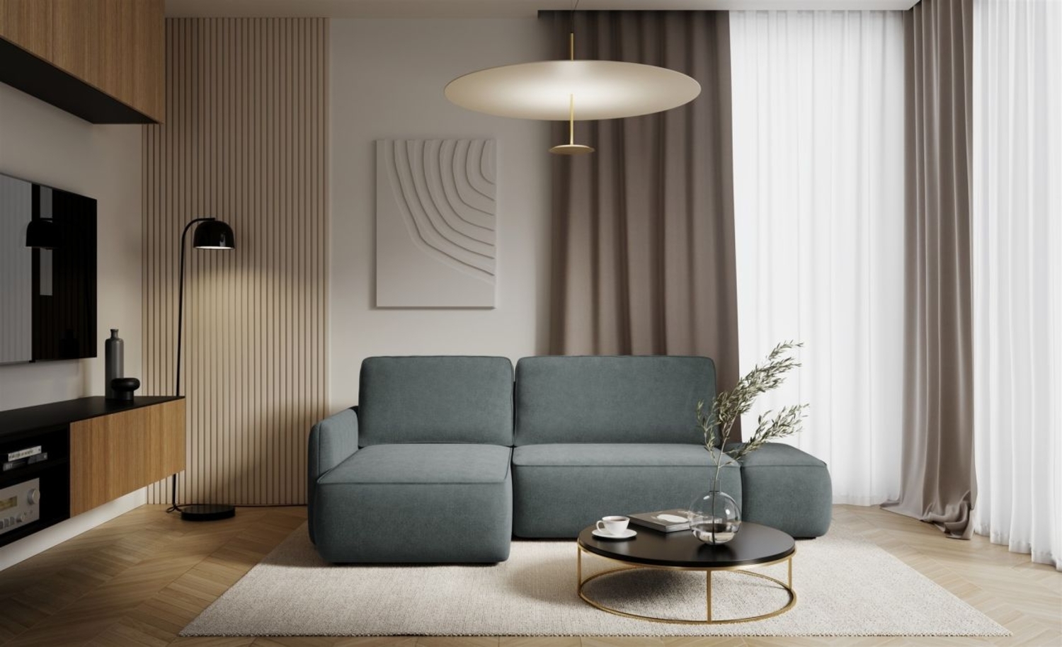 Ecksofa mit Schlaffunktion Sofa LUKA in Stoff Cremona Dunkelgrau Ottomane Links Bild 1