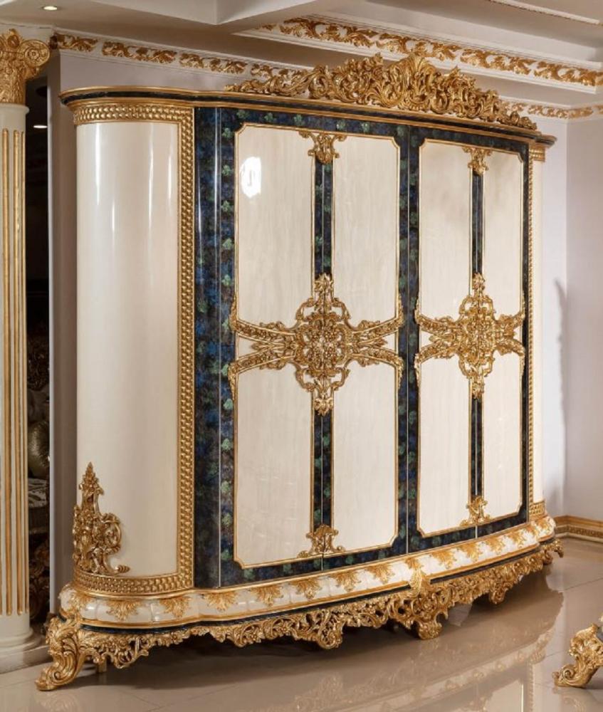 Casa Padrino Luxus Barock Schlafzimmerschrank Weiß / Blau / Gold - Prunkvoller Kleiderschrank im Barockstil - Barock Schlafzimmer & Hotel Möbel - Edel & Prunkvoll Bild 1