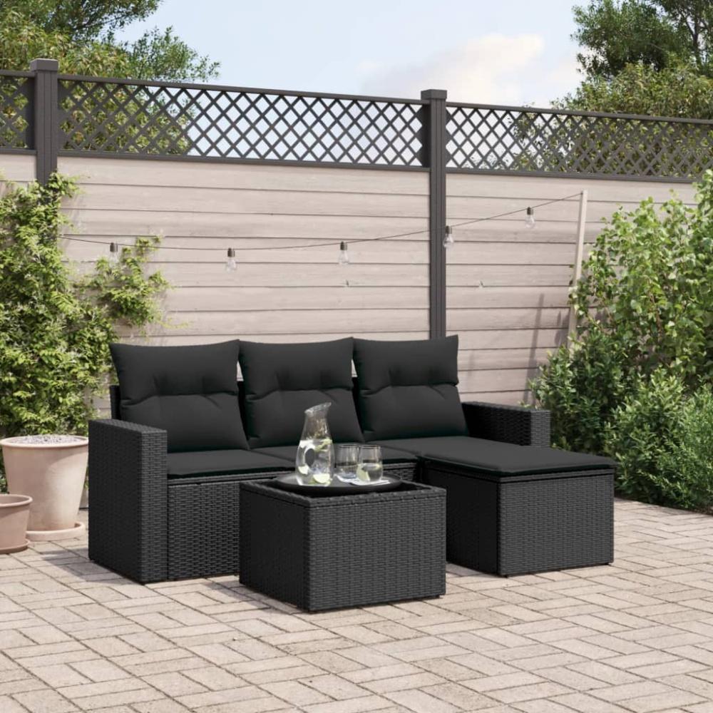 vidaXL 5-tlg. Garten-Sofagarnitur mit Kissen Schwarz Poly Rattan 3218865 Bild 1