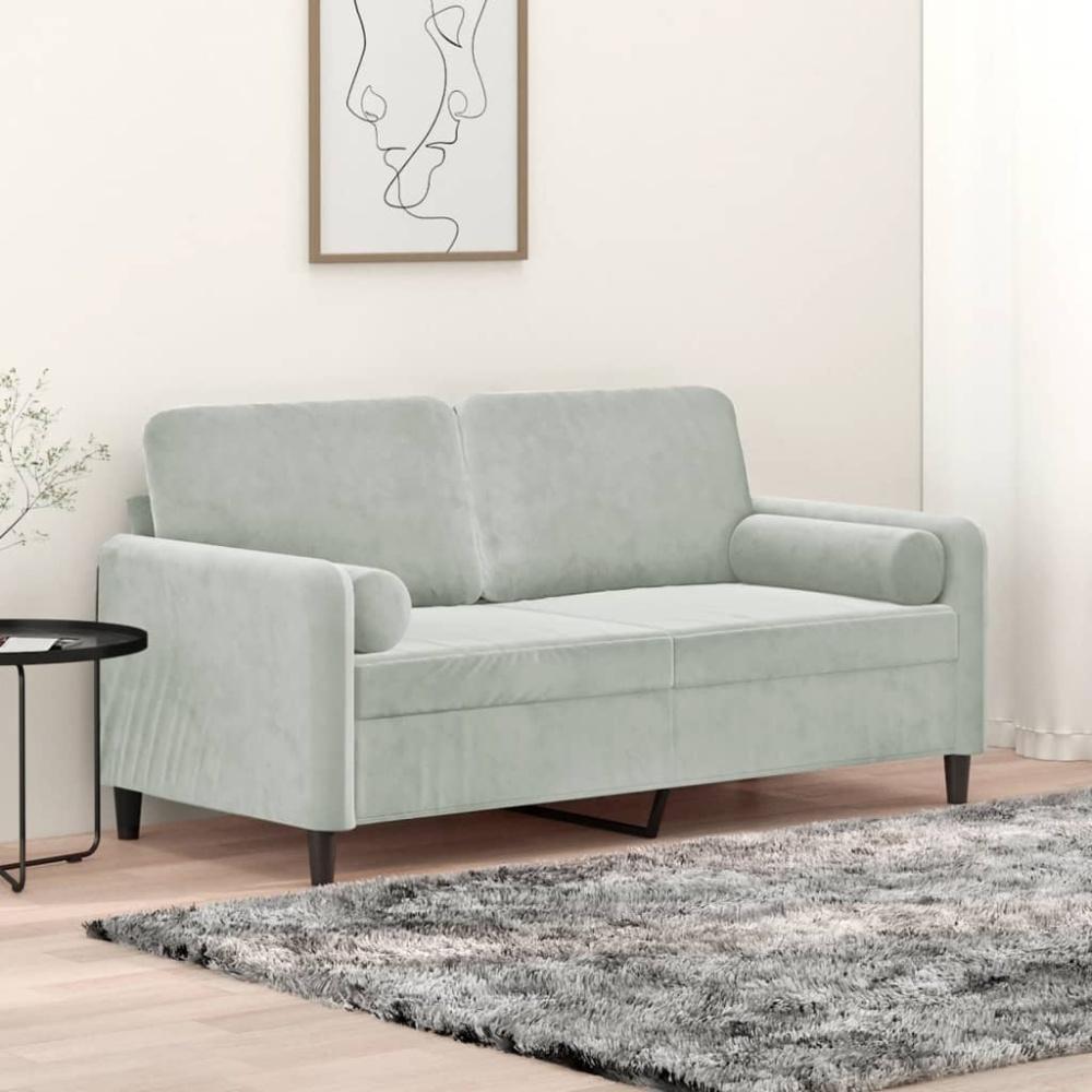 vidaXL 2-Sitzer-Sofa mit Zierkissen Hellgrau 140 cm Samt 3200881 Bild 1