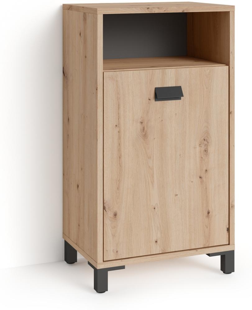 byLIVING Badezimmer Seitenschrank WELLNESS in Artisan Eiche, Griff aus Metall in schwarz / Badschrank mit einem offenen Fach und einer Tür / B 42, H 77,5, T 31 cm Bild 1