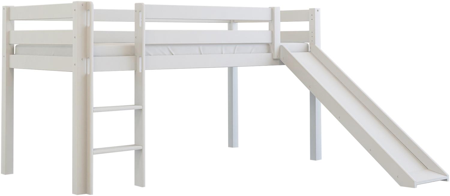 Polini-Kids 'Tim' Hochbett mit Rutsche, massives Buchenholz weiß, 90x200 cm Bild 1