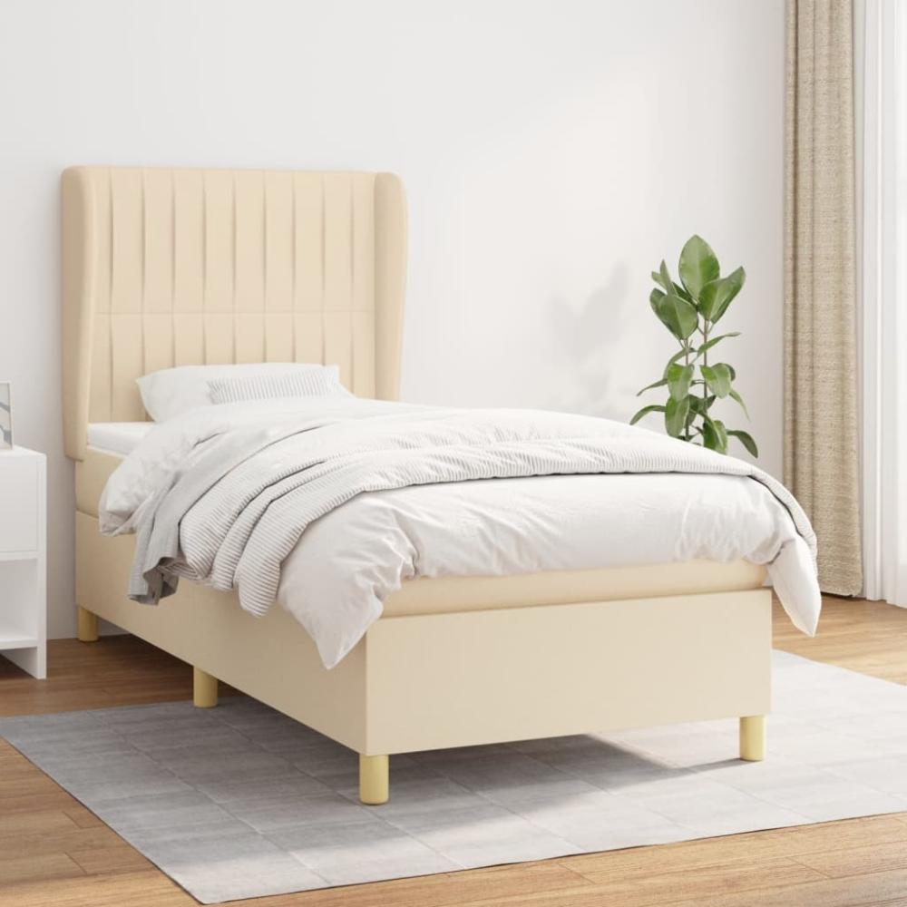 vidaXL Boxspringbett mit Matratze Creme 90x190 cm Stoff 3128650 Bild 1